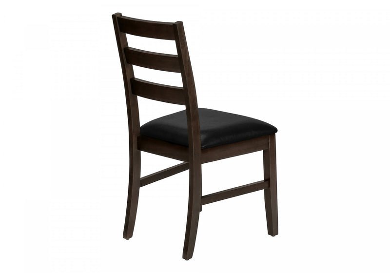 Dining Chair Set of 2 Kitchen Dining Room Brown Leather-Look Brown Solid Wood Transitional