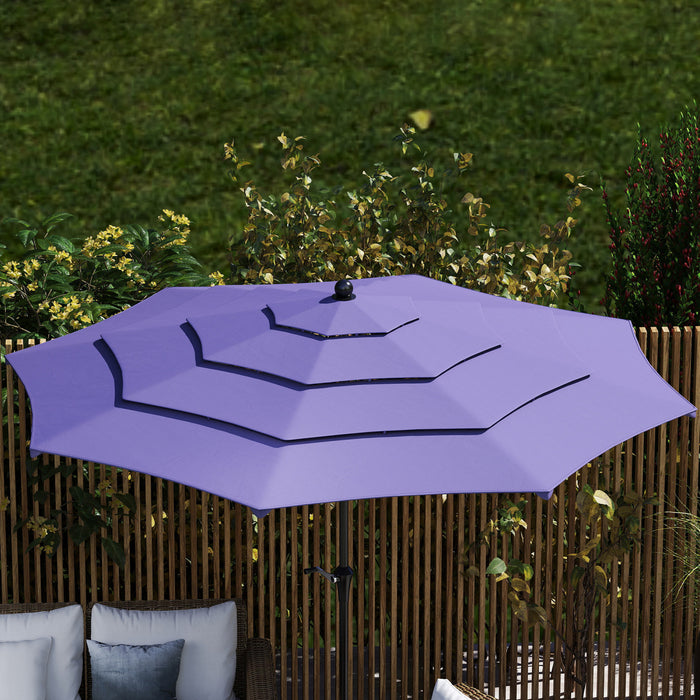 Outsunny 10.7ft Patio Umbrella, 4 Tiers Parasol With Crank, 8 Ribs, Purple