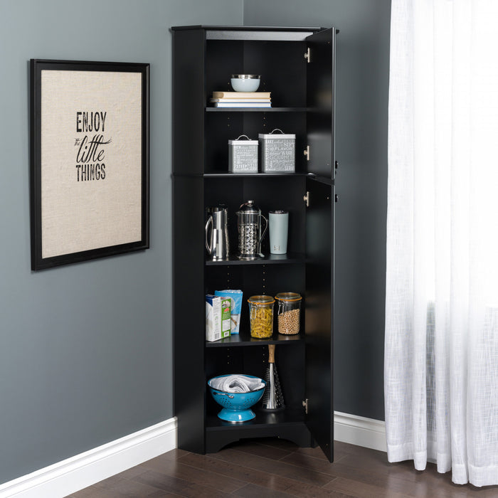 Elite Tall 2-Door Corner Storage Cabinet - Black