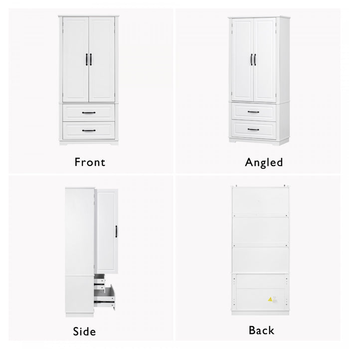 Angela 71\" Adjustable Shelves Pantry Cabinet With 2 Drawers - White