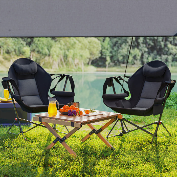 Outsunny Hammock Camping Chair Set Of 2 With Adjustable Back, Cup Holder