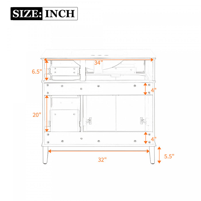 Ethan Solid Wood Bathroom Vanity with Ceramic Sink and Smart Storage, Grey