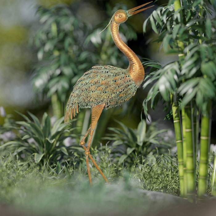Outsunny Heron Garden Statue, Steel Bird Statue for Lawn, Mixed Colour