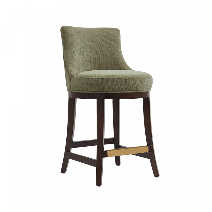 Lucia Modern Wood Chenille Counter Stool in Leaf Green Armoire