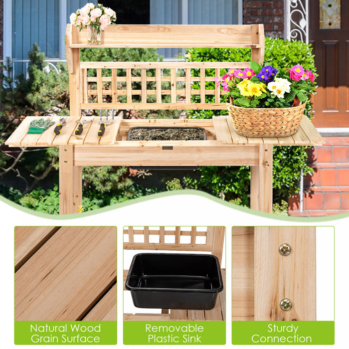 Costway Garden Potting Bench Workstation Table W/sliding Tabletop Sink Shelves