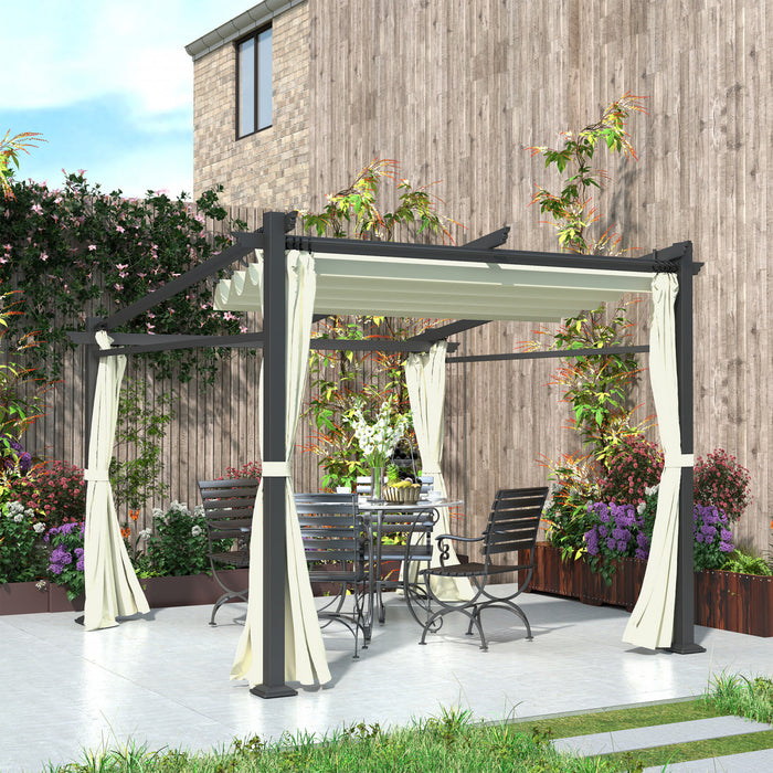 Outsunny 10' X 10' Metal Pergola W/ Retractable Canopy Roof, Beige