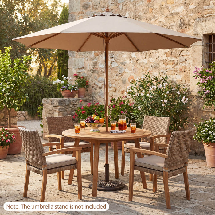 Costway 9 FT Patio Umbrella with Adjustable Height. Rope Pulley Lift. Vented Top for Beach Khaki Tan