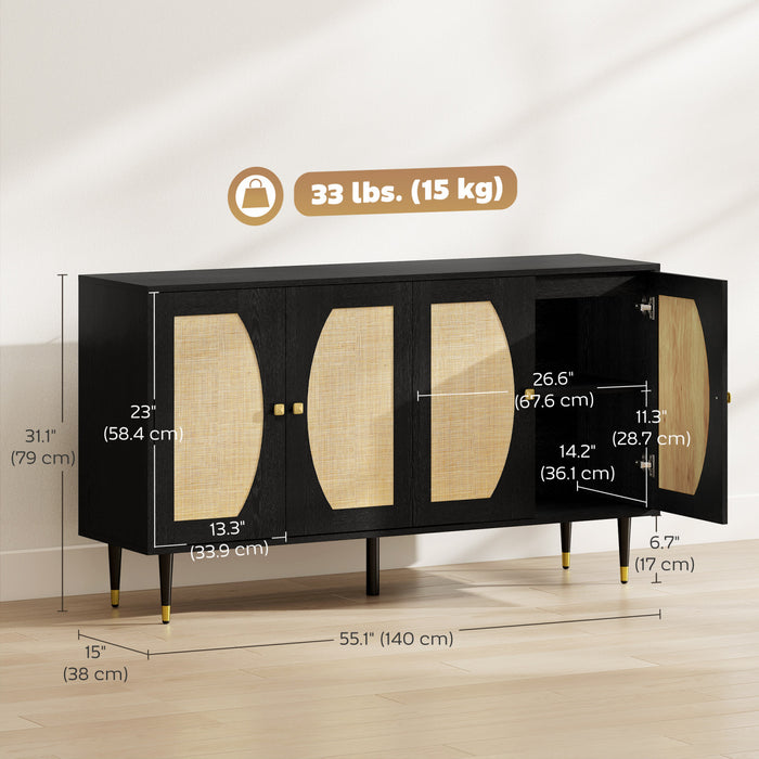 HOMCOM Boho Sideboard, Buffet Cabinet with Adjustable Shelves, Black