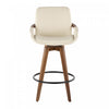 LumiSource Cosmo Faux Leather Mid-Century Modern Counter-Height Stool - Walnut/Cream|Tabouret moderne du milieu du 20e siècle Cosmo de hauteur comptoir en similicuir - noyer et crème