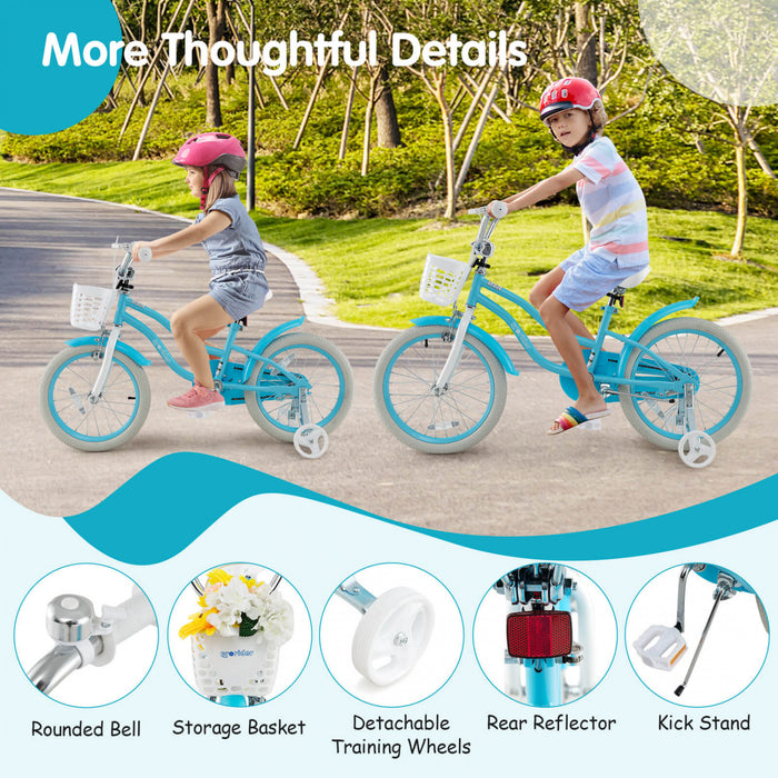 Prorider 18\" Kids Bike Toddler Bicycle With Training Wheel Kickstand For 4-8 Years Blue