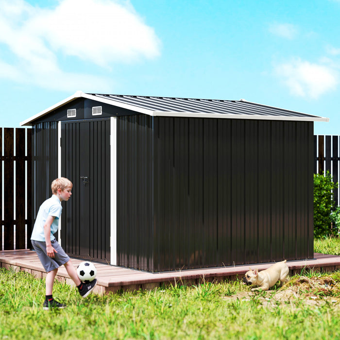 Outsunny 10' x 8' Metal Shed, Heavy Duty Outdoor Storage Shed, Dark Grey