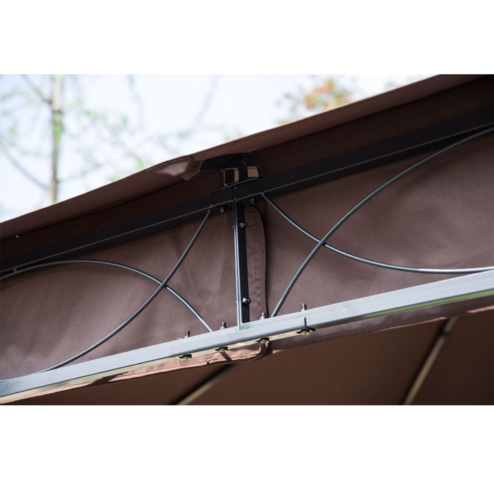 Outsunny 10x10ft Steel Garden Gazebo Patio Canopy Outdoor Event Party Tent Backyard Sun Shelter With Curtain Coffee