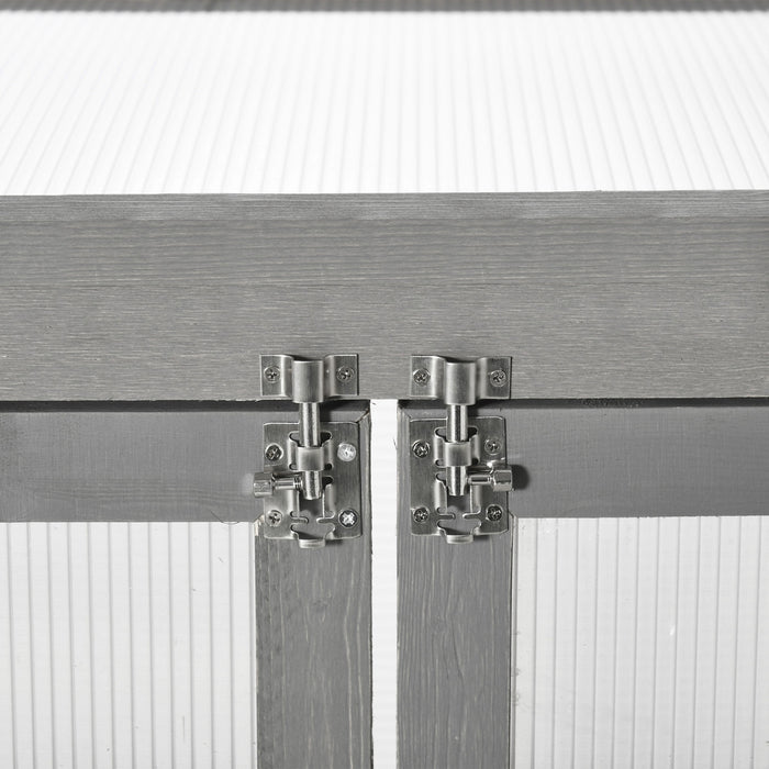 Outsunny Wooden 2 Tier Cold Frame Greenhouse Polycarbonate Plant Grow House Portable Garden, Dark Gray