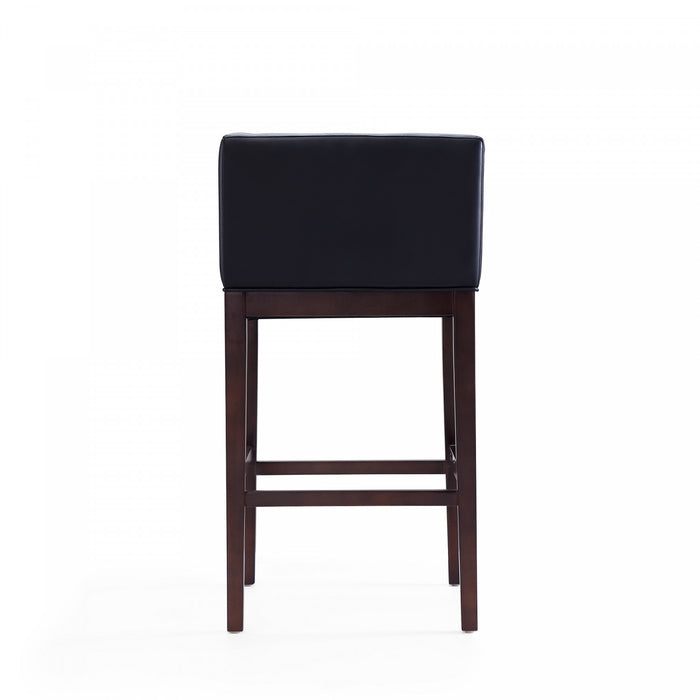 Kingsley Mid-Century Modern Wood Upholstered Barstool in Black - Set of 2