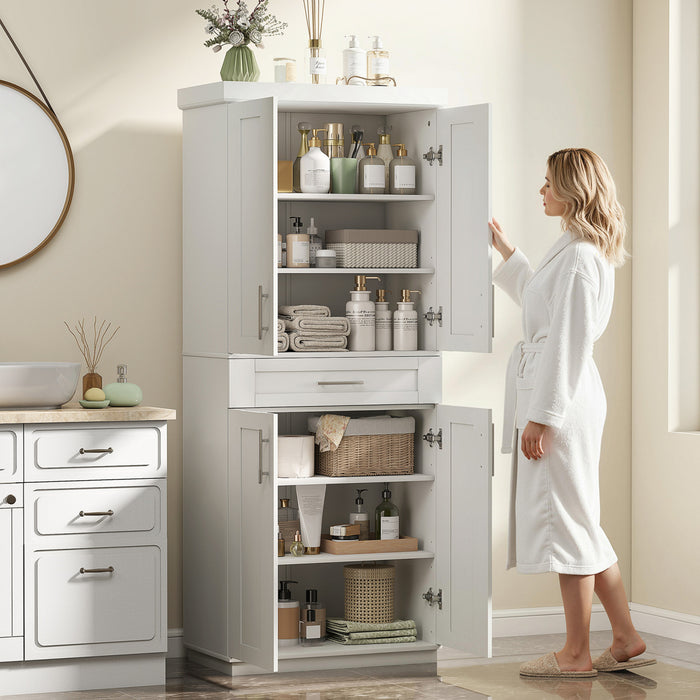 HOMCOM Modern Kitchen Pantry with Shelves, White