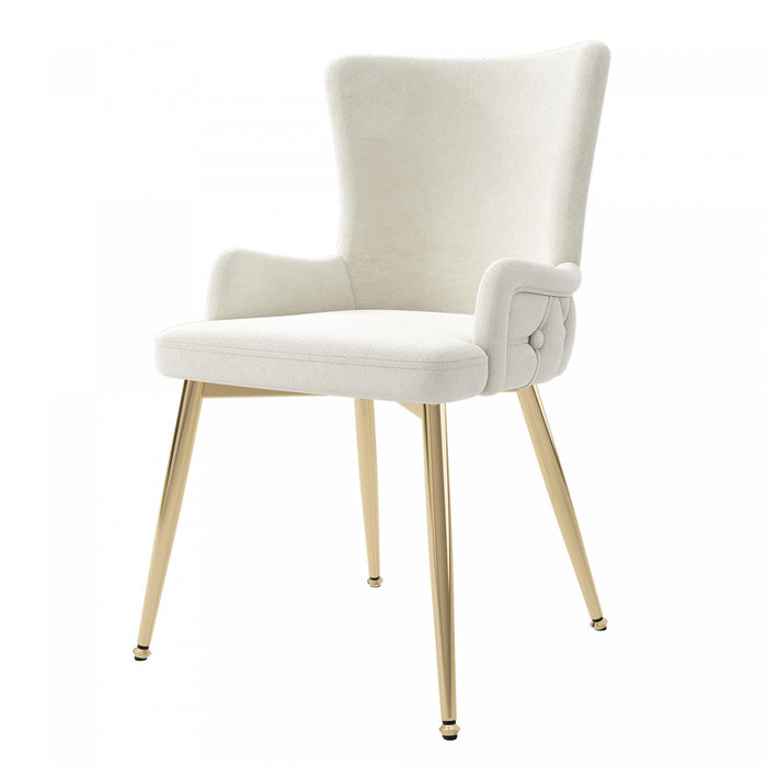 Luna Velvet Dining Chairs with Tufted Upholstered and Gold Metal Legs Set of 2, Beige