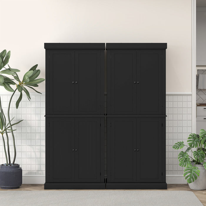 HOMCOM Freestanding 4 Door Kitchen Pantry Cabinet with Shelves Black