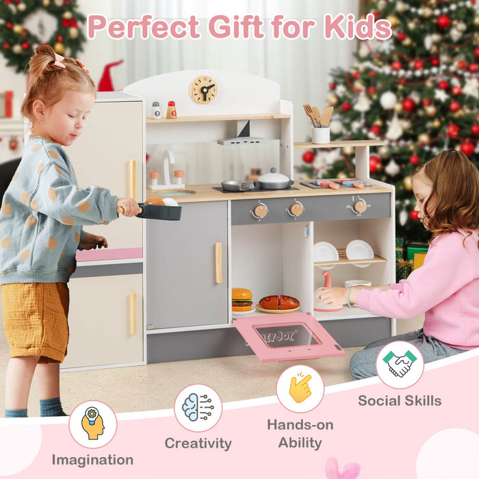 Costway Kids Chef Play Kitchen Set Toddlers Wooden Pretend Toy Playset With Range Hood