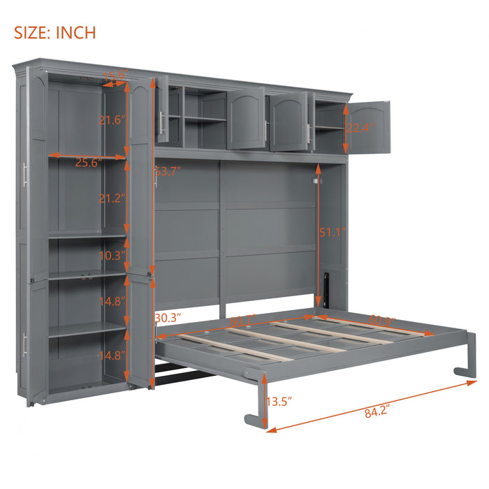 Eileen Space-saving Murphy Wall Bed With Cabinets, Queen Size, Grey