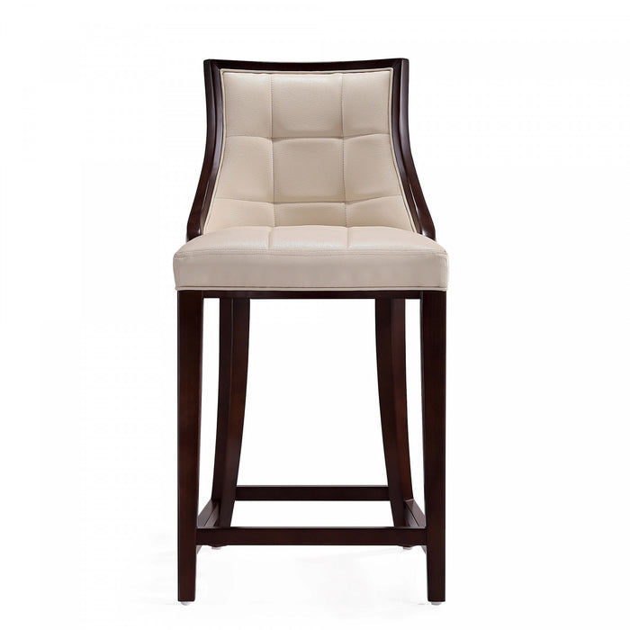 Fifth Avenue Traditional Wood Upholstered Counter Stool in Cream - Set of 2