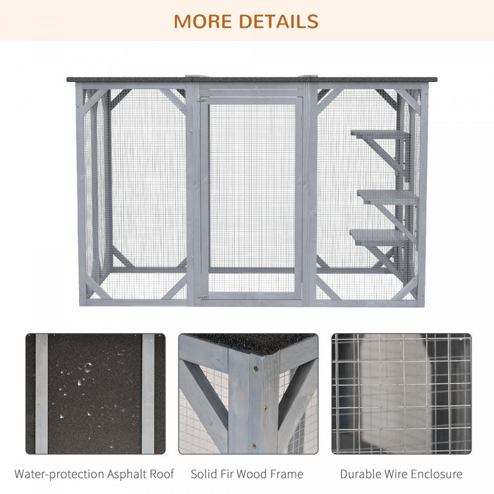 Pawhut Cat Cage Indoor Catio Outdoor Cat Enclosure Pet House Small Animal Hutch For Rabbit, Kitten, Crate Kennel With Waterproof Roof, Multi-level Platforms, Lock, Grey