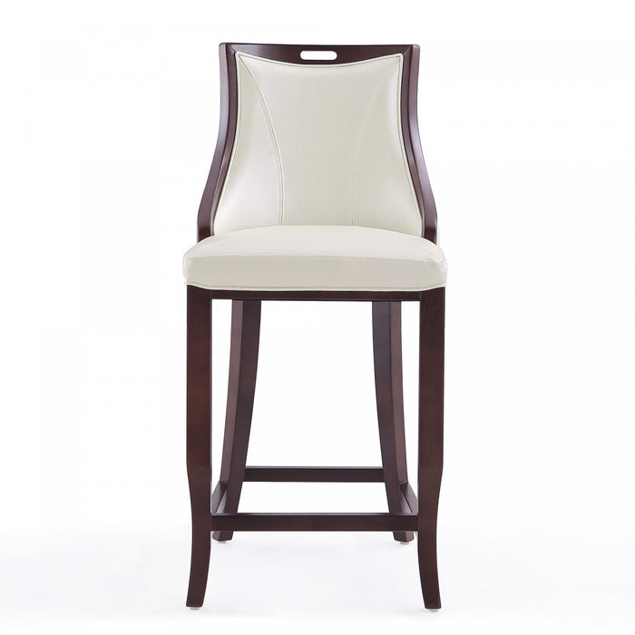 Emperor Traditional Wood Upholstered Barstool in Pearl White - Set of 2
