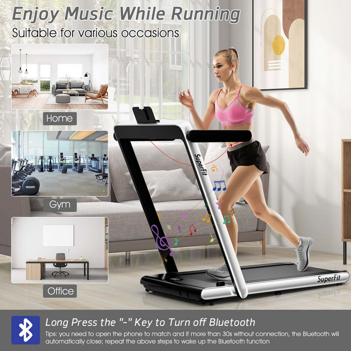 Superfit 2.25hp 2 In 1 Dual Display Folding Treadmill Jogging Machine W/app Control Silver