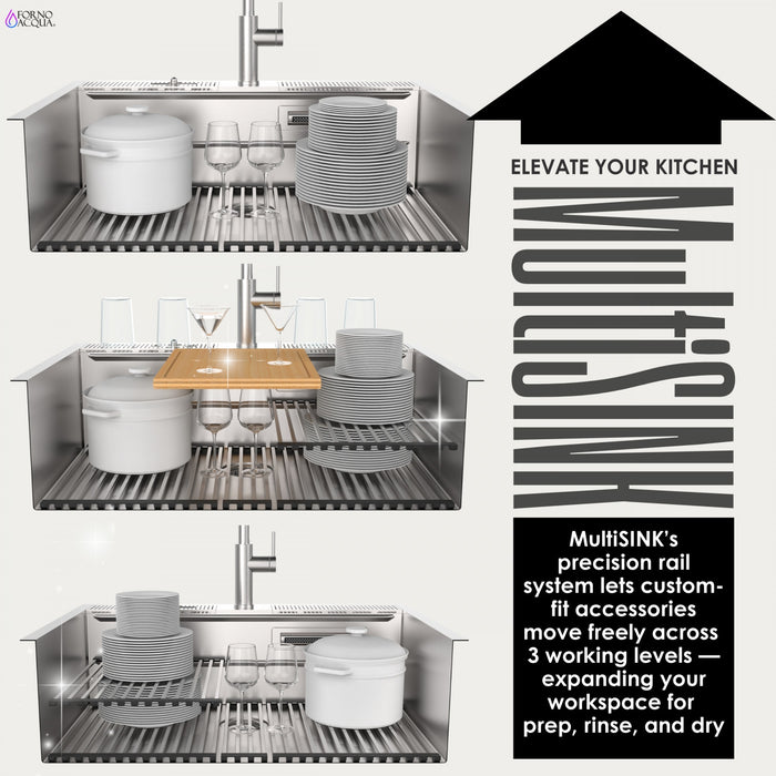 MultiSINK 33 in. Dual Mounted 3-Level Workstation Kitchen Sink, Faucet, Glass Rinser,Stainless Steel- D-WP30 Laundry Combo