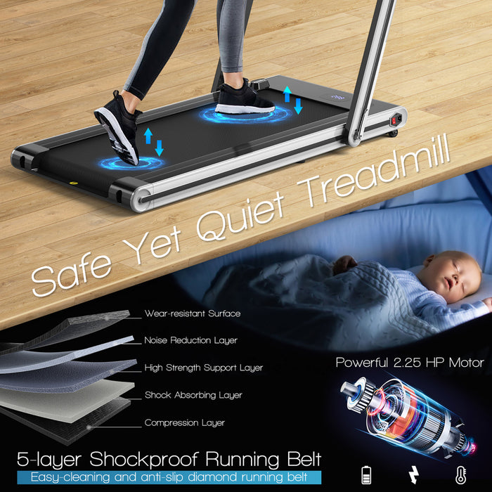 Costway 2-in-1 Folding Treadmill 2.25hp Jogging Machine W/ Dual Led Display Silver