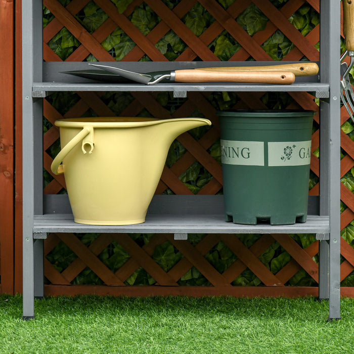 Outsunny Outdoor Potting Bench, Wooden Potting Table W/ Hooks, Grey