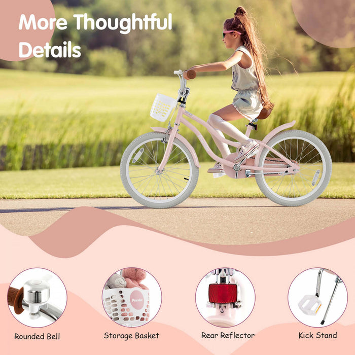 Prorider 20\" Kids Bike With Height Adjustable Handlebar & Seat Hand Brake & Coaster Brake Pink