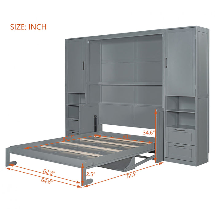Joyce Closet Queen Murphy Bed With Drawers And Shelves - Grey