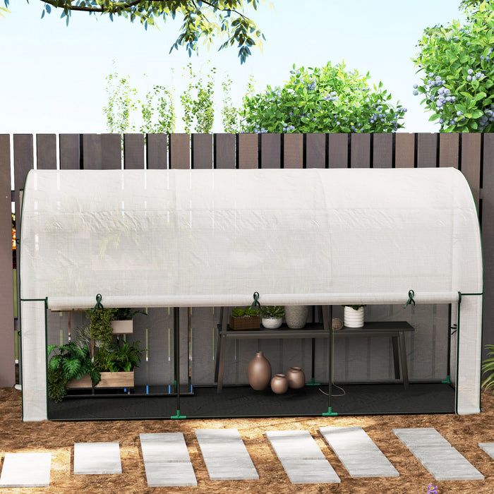 Outsunny Lean-to Greenhouse with PE Cover, Gardening Green House, White