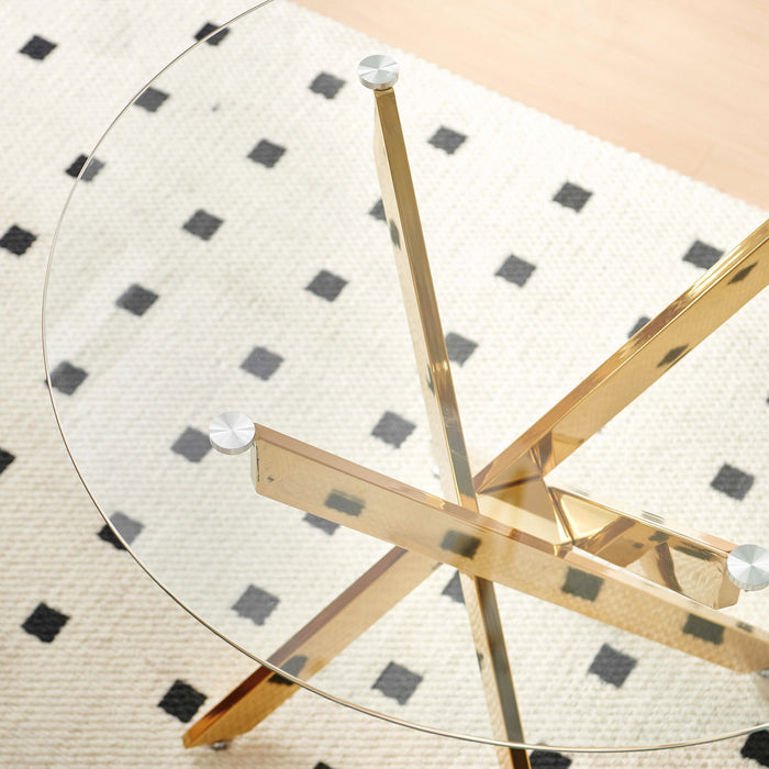 Alex Round Multi-Functional Dining Table with Glass Top,Golden