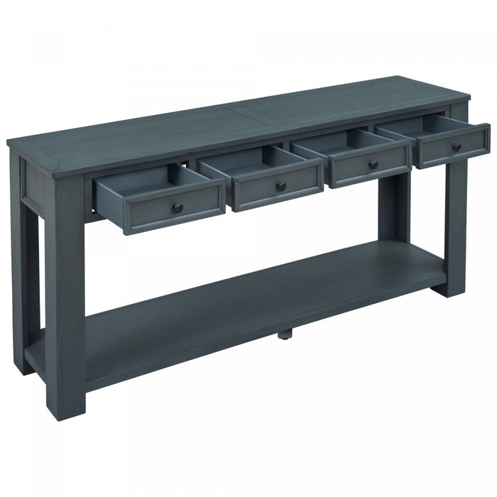 Gracie Solid Wood Console Table With Drawers And Shelf - Navy