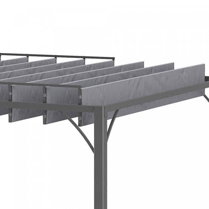 Outsunny 12.8' X 9.7' Outdoor Louvered Pergola With Retractable Roof, Grey