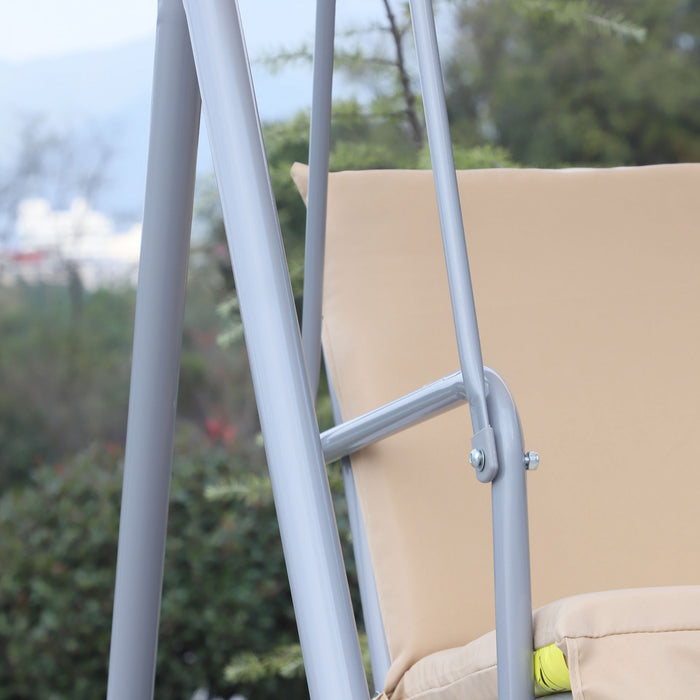 Outsunny Double Outdoor Swing Chair 2 Person Covered Swing Porch Swing W/ Pivot Table And Storage Console, Beige