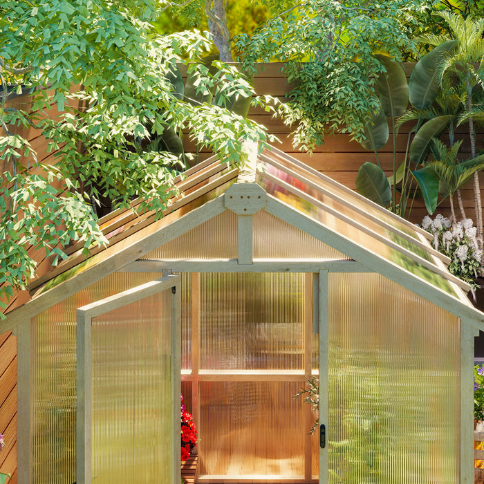 Outsunny 6.6 X 6ft Polycarbonate Greenhouse Walk-in Wooden Green House