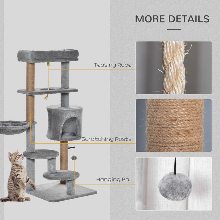 Pawhut Cat Tree, 47 Inches Multi-level Cat Tower With Scratching Post, Hammock, Cat Condo, Perch, Toy Ball, Tall Cat Tree For Indoor Cat, Grey