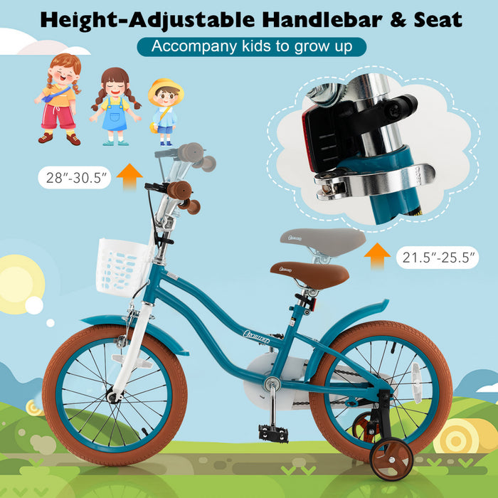 Costway 16\" Kids Bike Toddler Adjustable Bicycle Withtraining Wheel For 4-7 Years Old