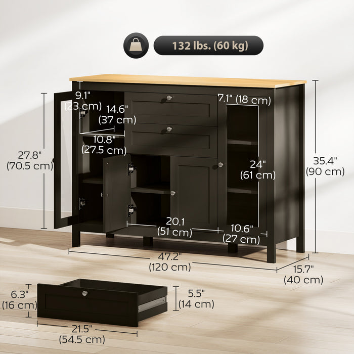 HOMCOM Sideboard Buffet Cabinet with 2 Drawers 3 Storage Cabinets, Brown