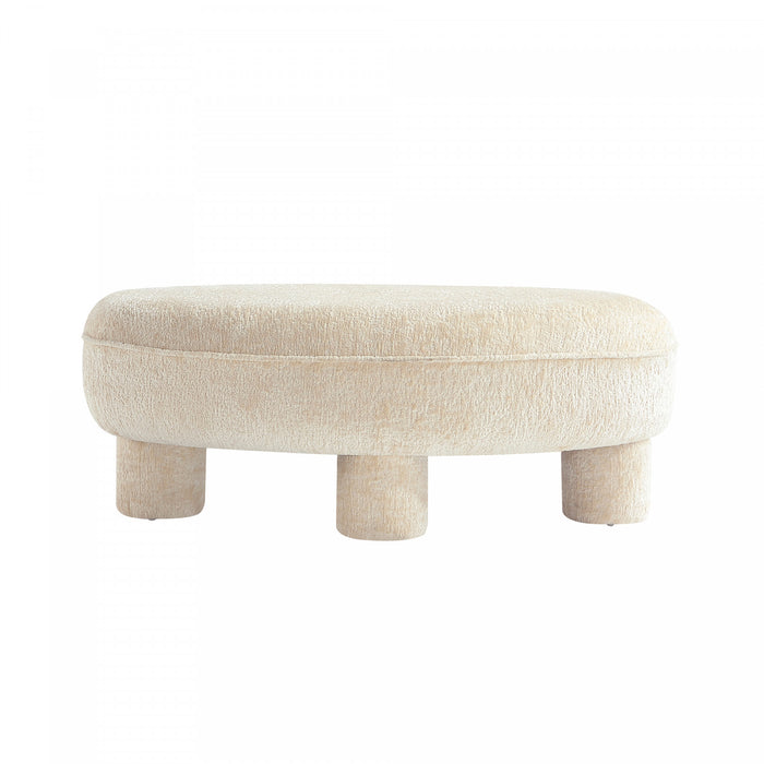 Tribeca Mid-Century Modern Chenille Accent Ottoman in Cream
