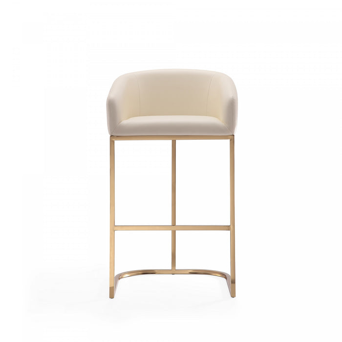 Louvre Mid-Century Modern Metal Upholstered Barstool in Cream - Set of 3