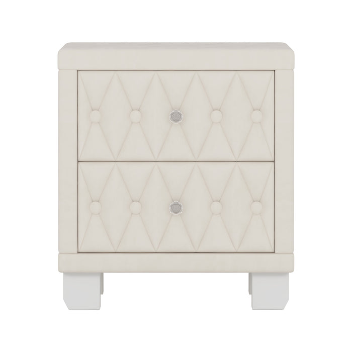 Sophia Elegant Velvet Nightstand with Drawers and Button-Tufted Design,Beige