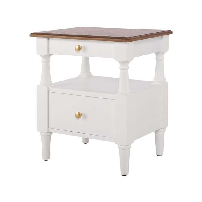 Emma 2-Drawer Wooden Bedroom Nightstand with Non-Slip Feet, Milk White