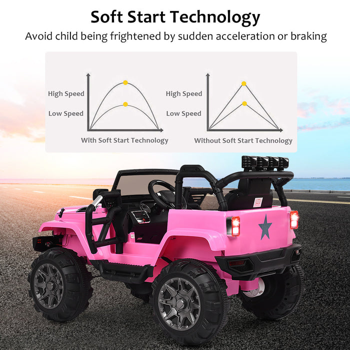 Costway 12v Kids Ride On Truck Car W/ Remote Control Mp3 Music Led Lights Pink