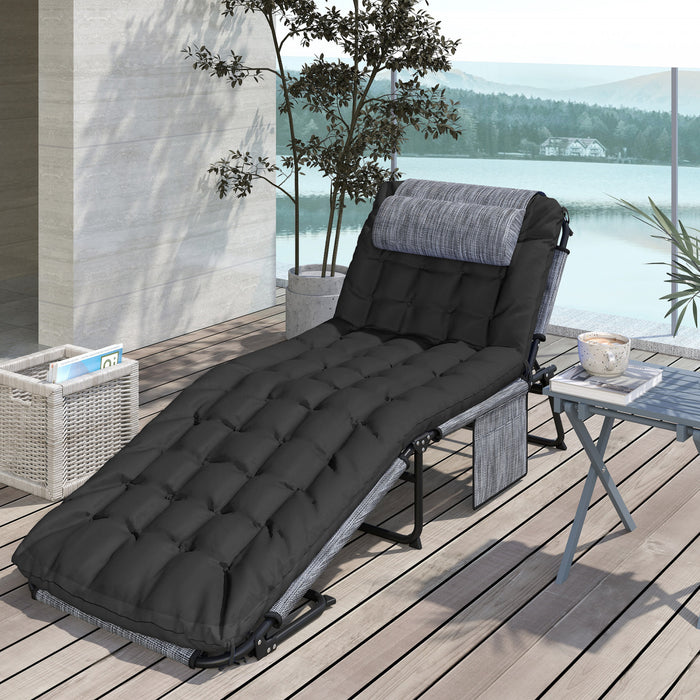 Outsunny Folding Lounge Chair W/ Cushion, Reclining Tanning Chair, Black