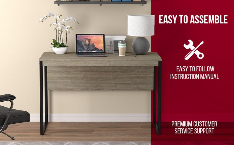 Computer Desk Study Desk For Home Office, Gaming Room 47.25l Dark Taupe Black Metal Base