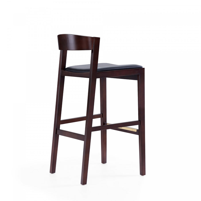 Klismos Mid-Century Modern Wood Upholstered Barstool in Black - Set of 2