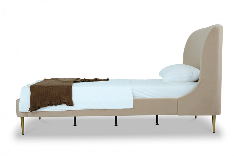 Heather Mid-Century Modern Velvet Upholstered Twin Bed in Gold and Tan